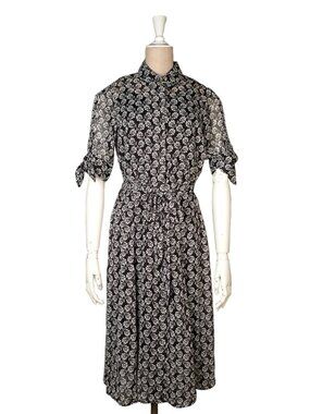NWT Calvin Klein Overlay Floral Chiffon Midi Shirts Dress / US 4